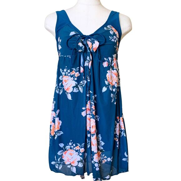 Unbranded Other - Blue and Orange Floral Swim Dress One Piece Beachwear Cover-up Swimwear M